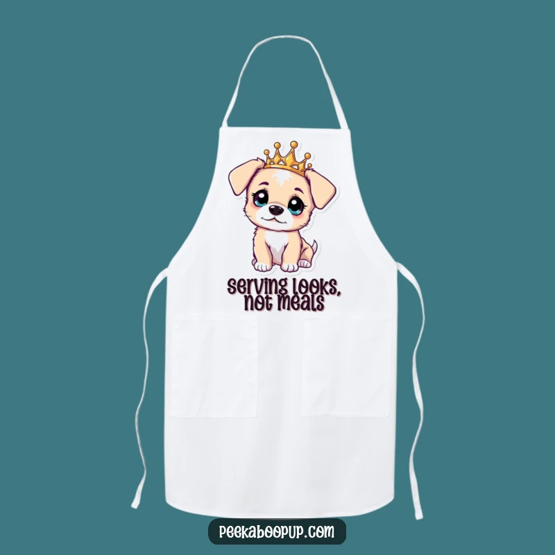 Funny Curious Puppy Tiara Apron - Kitchen Wearable Art Gift