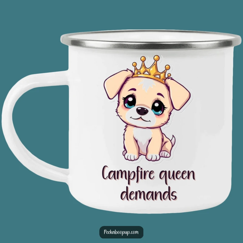 Funny Curious Puppy Tiara Camping Mug - Whimsical Outdoor Gift