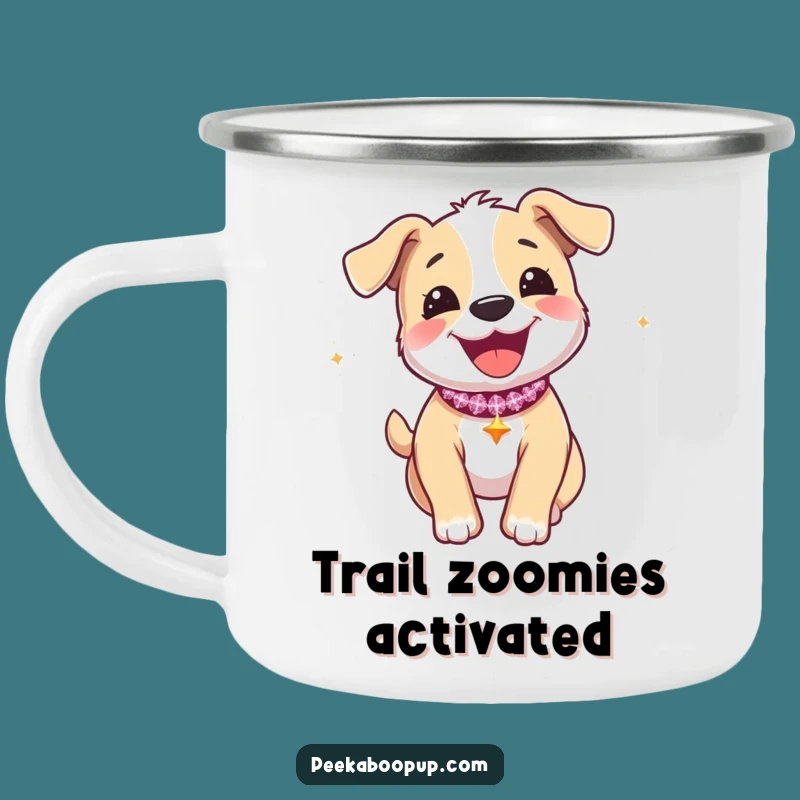 Funny Joyous Puppy Zoomie Camping Mug - Energetic Outdoor Gift