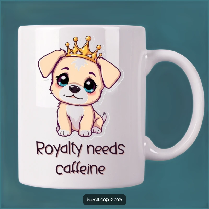 Funny Curious Puppy Tiara Mug - Whimsical Dog Lover Gift Idea