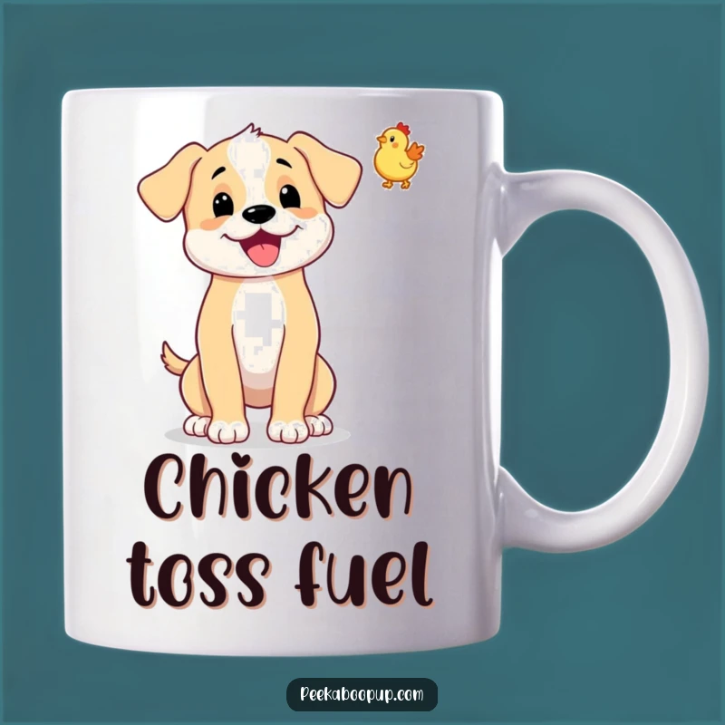 Funny Puppy Rubber Chicken Toss Mug - Playful Dog Owner Gift Idea
