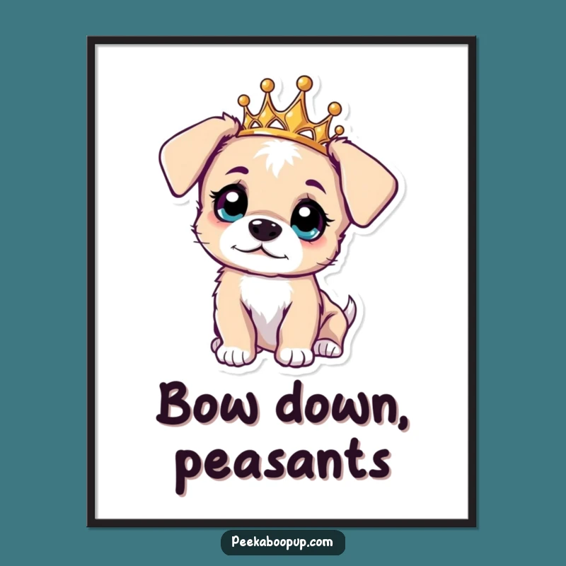 Funny Curious Puppy Tiara Digital Art - Printable Decor Gift