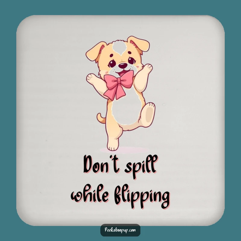 Funny Clumsy Puppy Somersault Drink Coaster - Protect Surfaces Gift