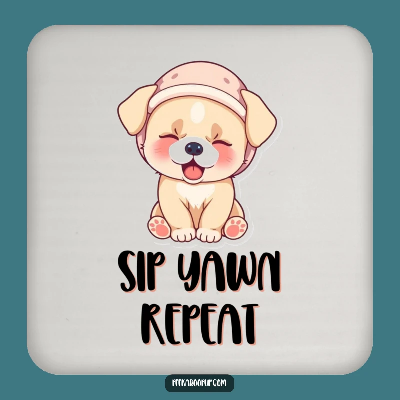 Funny Puppy Coaster - Sleepy Yawn Dog in Velvet Hat, Protect Surfaces Gift