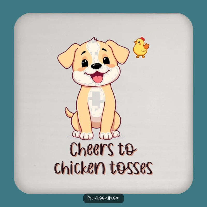 Funny Puppy Rubber Chicken Toss Drink Coaster - Protect Surfaces Gift