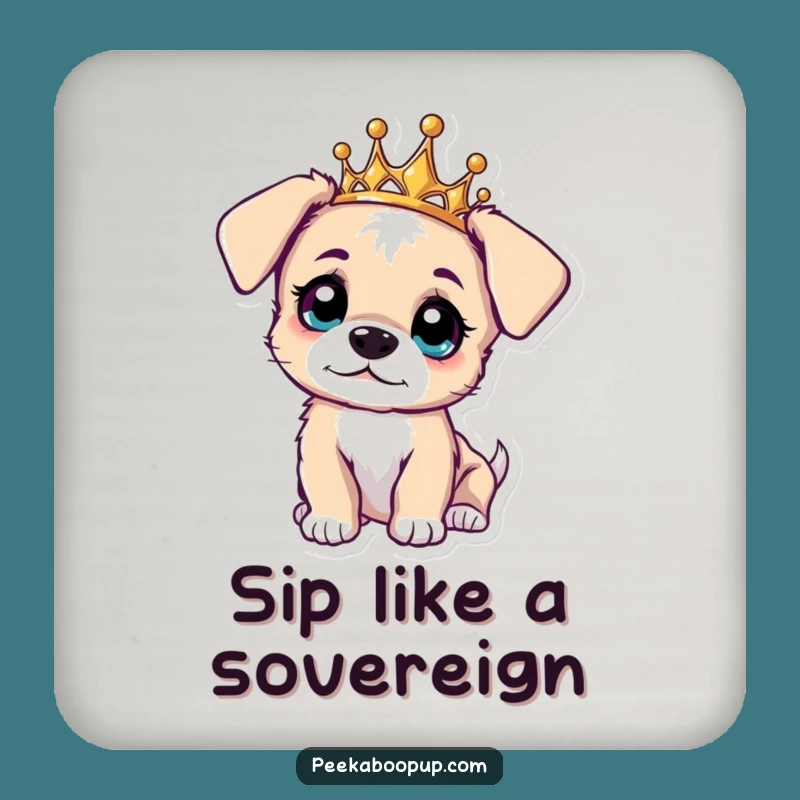 Funny Curious Puppy Tiara Drink Coaster - Protect Surfaces Gift
