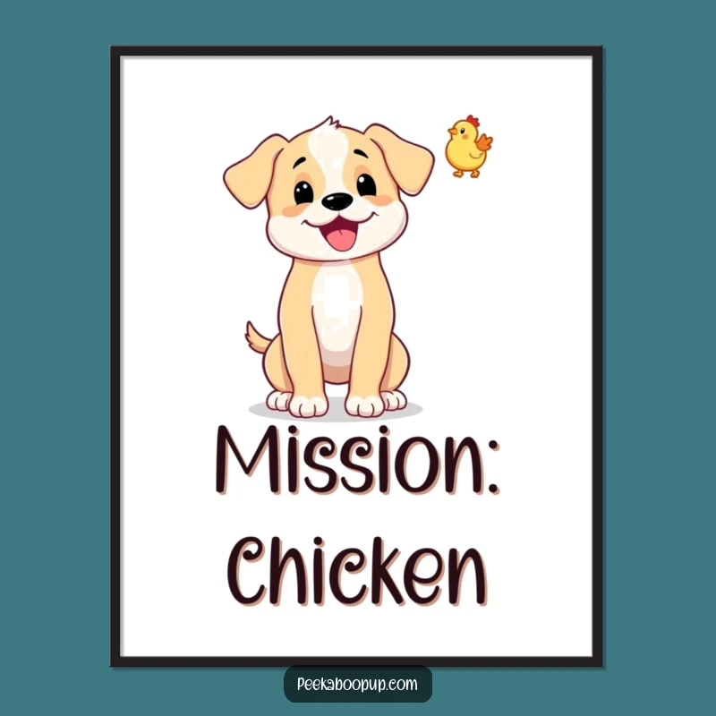 Funny Puppy Rubber Chicken Toss Poster - Playful Dog Wall Art Gift