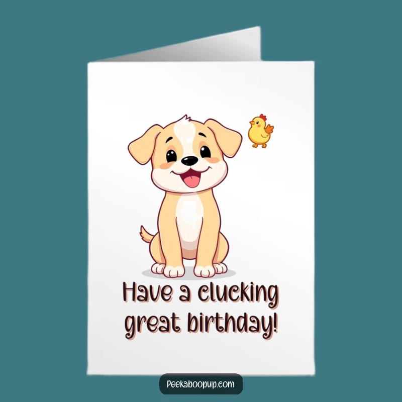 Free Printable Birthday Card: Puppy Chicken Toss Funny Gift