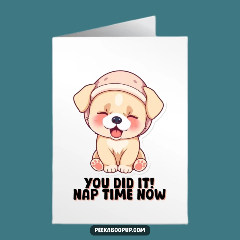 Free Printable Congrats Card: Sleepy Puppy Yawn Joyful Downloadable Gift