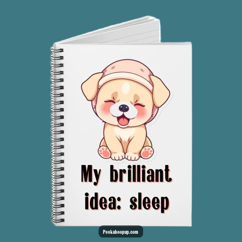 Funny Puppy Notebook - Sleepy Yawn Dog in Velvet Hat Journal, Gift for Writers