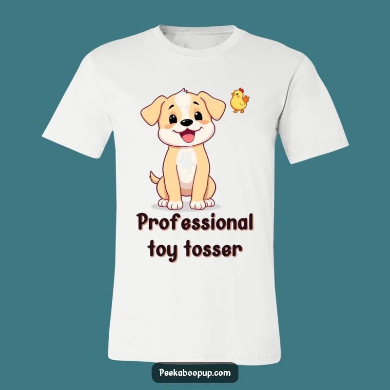 Funny Puppy Rubber Chicken Toss T-Shirt - Whimsical Dog Graphic Tee