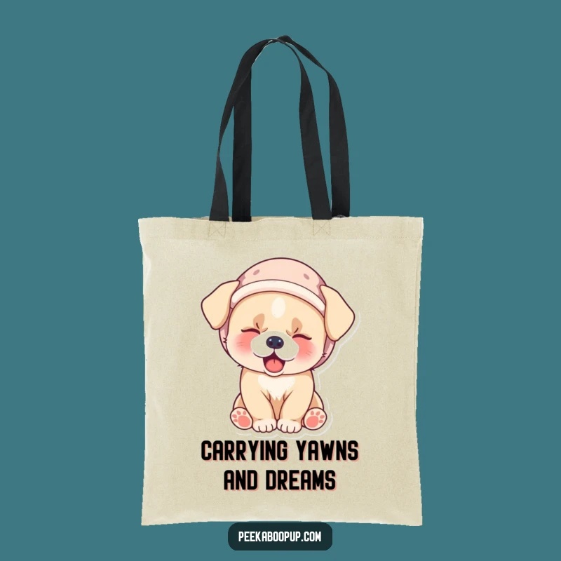 Funny Puppy Tote Bag - Adorable Sleepy Dog Velvet Hat, Cute Funny Gift